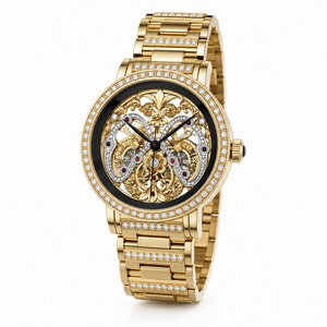 Luxury unisex Diamond Watch Stainless Steel Case <b>Red</b> Dial Roman Numeral Analog Quartz Movement Sapphire Crystal 44mm - Product Image 3