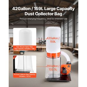 Collettore di Polvere a Cono Vortex da 1200 CFM, 2.5 Micron, Sistema di Raccolta Segatura da 2.0HP, Collettore di Polvere da 35 Galloni - Product Image 4