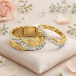 แหวนทองคำขาวประดับเพชรแบบ Eternity Band พร้อมสลักคำว่า "รัก" เครื่องประดับงานแต่งงานสุดโรแมนติกสำหรับทุกเพศ - Product Image 4