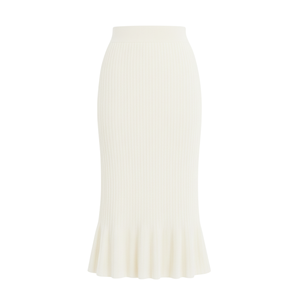 Jupe mi-longue côtelée taille haute pour femme, coupe sirène, élégante, silhouette trapèze, décontractée, en laine extensible et confortable - Product Image 1