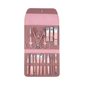 Ensemble professionnel de pédicure et manucure de luxe, 16 pièces, étui en cuir beige, grattoirs pour les pieds en acier inoxydable robuste, soins des pieds - Product Image 2