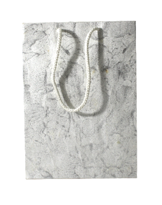 Sac personnalisé avec logo de designer imprimé, sac en papier recyclé fait à la main, imprimé batik argenté avec poignées en coton assorties - Product Image 1