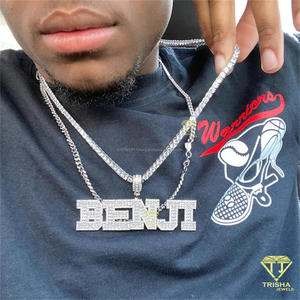 Collier pendentif personnalisé « TONI » avec diamants imitation moissanite, chaîne tennis, fournisseur de bijoux hip-hop - Product Image 2