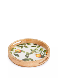 Plateau de service émaillé en bois fait main, motif végétal, arbre fruitier orange, poignées larges, design classique, cadeau - Product Image 2