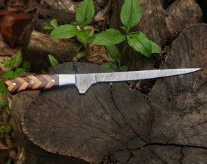 13" Inches Hand-Forged Damascus Steel Fillet <b>Knife</b> | Custom Wooden Handle Hunting <b>Knife</b> with Brass Pins & With Cover - Product Image 3