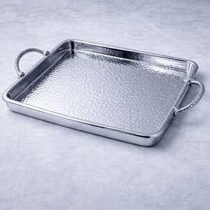 Hot Selling Rectangle Commercial Grade Gold Flower Handles Hammered <b>Silver</b> Microwave Safe Industrial Steel <b>Coffee</b> <b>Table</b> Tray - Product Image 6