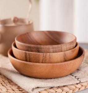 Eco-Friendly Camping Kitchen Bowl <b>Set</b> Different Sizes Acacia Wood Salad Bowls Modern Home Decor Food Grade <b>Microwavable</b> Safe - Product Image 6