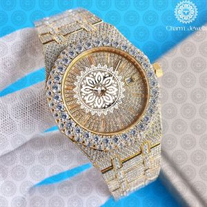 Charm_Jewells Montre de luxe en or et diamants, ronde, analogique, à quartz, bracelet en acier inoxydable, 42 mm, fermoir pliant unisexe - Product Image 5