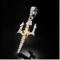Collier tendance en or massif 10 carats avec pendentifs Trishul personnalisés en moissanite, bijoux fins à symboles hindous, cadeau religieux unisexe