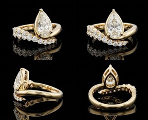 Bague de fiançailles en moissanite taille poire 2 carats avec pierres latérales rondes, en or massif 14 carats, bague de mariage unique pour femme - Product Image 4