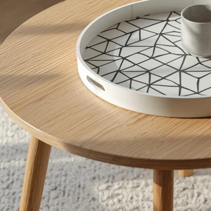 Modern Round Bone Inlay <b>Tray</b>, <b>Black</b> & White Geometric Pattern Serving <b>Tray</b>, Home Decor Decorative Coffee Table - Product Image 5