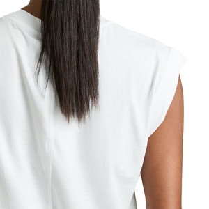 Women's <b>White</b> <b>Cap</b> <b>Sleeve</b> <b>T</b>-<b>Shirt</b> Crew Neck Solid Color Minimalist Logo Design Regular Fit 100% Organic Cotton Breathable Summer - Product Image 2