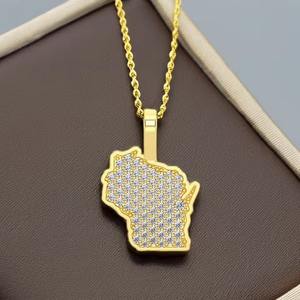 Customized 14K Solid Gold Hip Hop Necklace Iced south Wisconsin State Country <b>Map</b> Flashy Natural Diamond Fine Pendants & Charms - Product Image 1