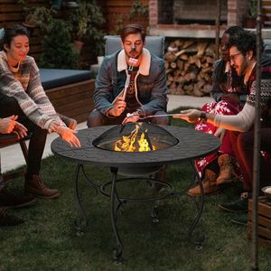 35.5 Feet Patio Fire Pit Dining <b>Table</b> with Cooking <b>BBQ</b> Grate Premium Outdoor Fire Pits - Product Image 2