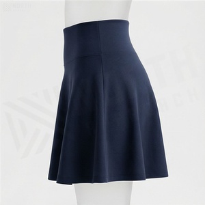 <b>Women</b> High Waist A-Line Mini <b>Skirt</b> Solid Color Casual Stretch Fabric <b>Navy</b> <b>Blue</b> - Product Image 3