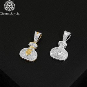 Charm_Jewells Colgante de Plata 925 con Moissanita en Forma de Bolsa de Dinero, Bañado en Oro de 18K, Temática Hip Hop, Unisex, Uso Diario, Certificado IGI, Engaste de Bisel - Product Image 1