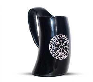 Jarra de Cuerno Natural Hecha a Mano con Grabado Clásico de Barco Vikingo, Taza Rústica Medieval para Beber, Decoración Vintage para Bar en Casa - Product Image 5