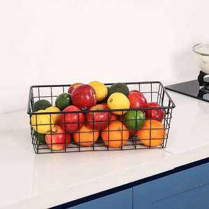 Rectangular Wire Fruit Basket Black Metal <b>Kitchen</b> Storage Bin Countertop Food Organizer Pantry Display Crate Bulk Wholesale - Product Image 1