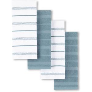 Ensemble de 4 torchons de cuisine bleu brume/blanc, taille 16"x26", couleur élégante et polyvalente - Product Image 1
