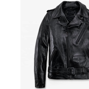 Veste de moto en cuir véritable pour homme, fermeture éclair, ceinture, coupe ajustée, style décontracté, veste de motard en cuir avec fermeture éclair sur le devant - Product Image 4