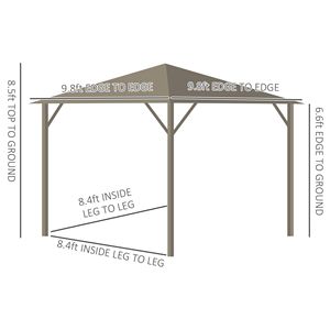 Gazebo 10x10 Marrone Scuro con Tetto Rigido, Telaio in Alluminio e Tende con Ganci, Padiglione Permanente per Patio e Giardino - Product Image 3