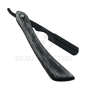 Classic Straight Edge Shavette <b>Razor</b> Matte Black Blade Holder Grey Wood Grain Shaving Tool for Professional Beard Trimming - Product Image 1