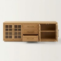 Meuble TV Classique de Luxe en Chêne Massif Moderne avec Portes à Volets, 3 Tiroirs et Design Écologique pour Hôtels et Salons