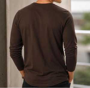 <b>Men's</b> Brown Long Sleeve <b>Henley</b> <b>Shirt</b> Solid Casual Cotton Top - Product Image 2