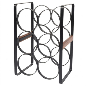 Rustic Industrial 3-Tier Countertop Wine Rack 6 Bottle <b>Freestanding</b> Metal Wine Holder Stand With Vintage Wood Top For Kitchen - Product Image 2