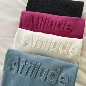 Sweat-shirt à col rond pour femme, lettres en relief sur le devant, coupe courte, décontracté, pour l'automne, en coton et fibre de bambou, tricoté, manches longues - Product Image 3