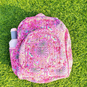 Mochila rosa con cierre de cremallera, hecha a mano, unisex, acolchada, de algodón estampado, para adolescentes, mujeres y niñas - Venta al por mayor - Product Image 1
