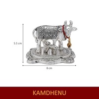 Idole de vache et de veau Kamdhenu plaquée argent, cadeau religieux et spirituel, décoration Vastu pour la salle de prière et le Mandir, idéal pour l'inauguration de la maison