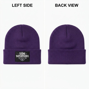 Gorro de Punto Acrílico Premium para Hombre, 280 GSM, Cálido, Color Morado, con Borde, Parche con Logotipo Tejido Personalizado, Gorro de Invierno Suave y Elástico para Exteriores - Product Image 1