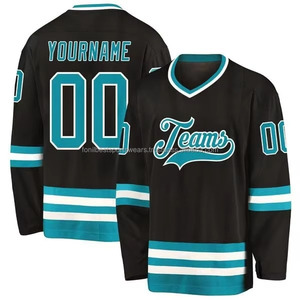 Maillot de hockey sur glace jaune personnalisé, col en V, manches longues, nom et numéro personnalisés, uniforme d'équipe unisexe, 100% polyester, maille respirante - Product Image 3