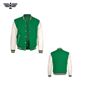 Blouson universitaire vintage en laine pour homme, logo frontal, corps vert, manches blanches, blocs de couleur, col montant, brodé, streetwear d'hiver - Product Image 1