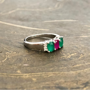 High Quality Real 925 Sterling <b>Silver</b> <b>Ring</b> Polished Three Stone Ruby <b>Emerald</b> Promise Dainty Band Jewelry - Product Image 4