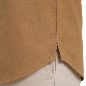 Camisa Casual de Lino y Algodón para Hombre, Color Camel, Cuello Mandarín, Manga Corta, Transpirable, Verano, Mangas Enrollables, Bordada, Personalizada - Product Image 3