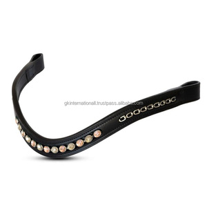 Banda Frontal para Caballo de Cuero Negro y Marrón Habana con Cristales Hechos a Mano de Edición Limitada y Cadena en Espiral con Forma de Ola Decorativa - Product Image 4