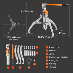 Estrattore Idraulico per Ingranaggi con Capacità Massima di 15 Tonnellate, Separatore per Cuscinetti Ruota a 2-3 Griffe, Estrazione Verticale e Orizzontale di Ruote da 12 Pollici - Product Image 5