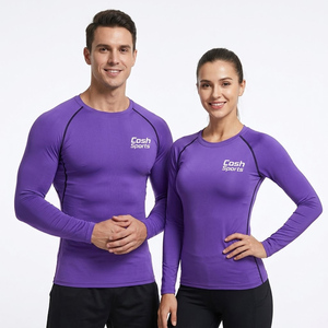 Chemises de sport à manches longues ajustées de qualité supérieure |   Chemises de sport anti-transpiration |   Vêtements de sport personnalisés violets, chemise unisexe - Product Image 1
