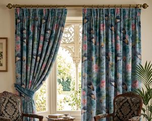 Designer Lotus And Crane Nature <b>Curtain</b> Velvet Or Blackout Art Nouveau Window Each Panel Premium Fabric Drapes for Living Room - Product Image 4