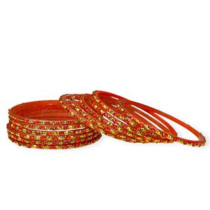 Pulseras de Vidrio con Acabado Brillante Naranja de Moda para Bodas, con Detalles de Perlas Chapadas en Oro, para Bodas y Fiestas - Product Image 1