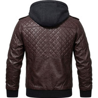 Veste à capuche épaisse en cuir véritable marron pour homme, style motard, fermeture éclair, coupe classique, vêtements d'hiver