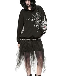 Sweat à capuche unisexe noir personnalisé, coupe oversize, avec motif œil rouge, en molleton épais, style gothique cyber streetwear - Product Image 2