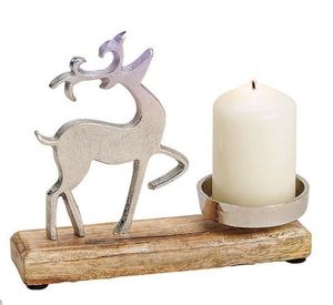 Christmas Snowflake Tea light Candle Stand Brass Wood Base Home Decoration Durable - Product Image 2