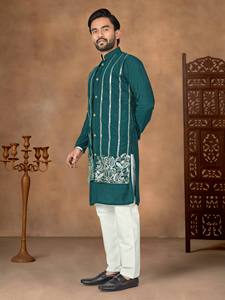 Sherwani pour homme style gothique baroque avec ailes, en micro-velours, entièrement orné, col mandarin, tenue de mariage traditionnelle lourde - Product Image 6