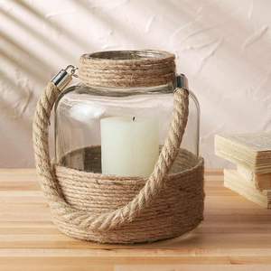 Decorative <b>Glass</b> And Rope <b>Lantern</b> Handmade Artistic Hanging Candle Holder For Indoor Outdoor Home Decor - Product Image 4