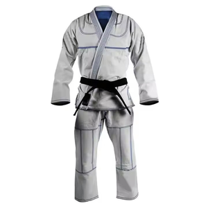 Uniforme de judo pour adultes unisexe, 100% coton, durable, coupe classique, gris avec ceinture noire - Product Image 1