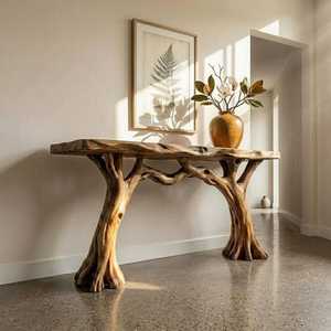 Table console en bois massif recyclé à bord naturel, unique, pour entrée, couloir étroit, table d'appoint décorative pour la maison - Product Image 3