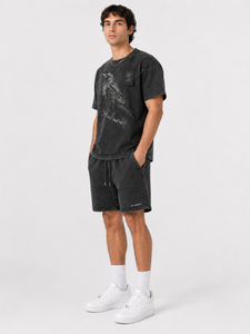 Conjunto de Camiseta y Pantalones Cortos para Hombre LAZ, Diseño de Cuervo Negro, Cuello Redondo, Estampado, Algodón, Estilo Casual de Verano, Lavado Ácido - Product Image 6